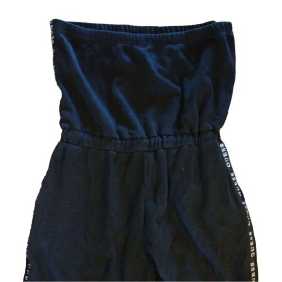 Guess Y2K Black Strapless White Side Logo Tape Fleece Jumpsuit Large - Picture 11 of 12